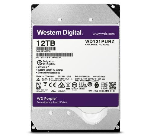 Жесткий диск/ HDD WD SATA3 12Tb Purple DV&NVR 7200 256Mb 1 year warranty
