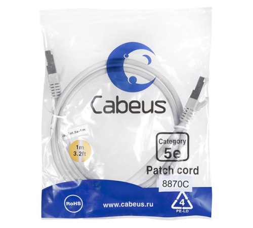 Cabeus PC-FTP-RJ45-Cat.5e-1m-LSZH Патч-корд F/UTP, категория 5е, 2xRJ45/8p8c, экранированный, серый, LSZH, 1м Cabeus PC-FTP-RJ45-Cat.5e-1m-LSZH Патч-корд F/UTP, категория 5е, 2xRJ45/8p8c, экранированный, серый, LSZH, 1м