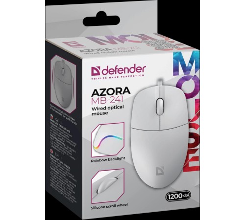 Defender Проводная оптическая мышь Azora MB-241 белый,3D,1200dpi,1,8м