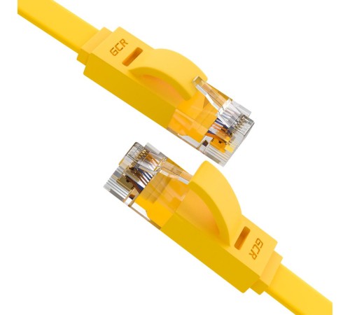 GCR Патч-корд PROF плоский прямой 3.0m, UTP медь кат.6, желтый, 30 AWG, GCR-LNC622-3.0m, ethernet high speed 10 Гбит/с, RJ45, T568B