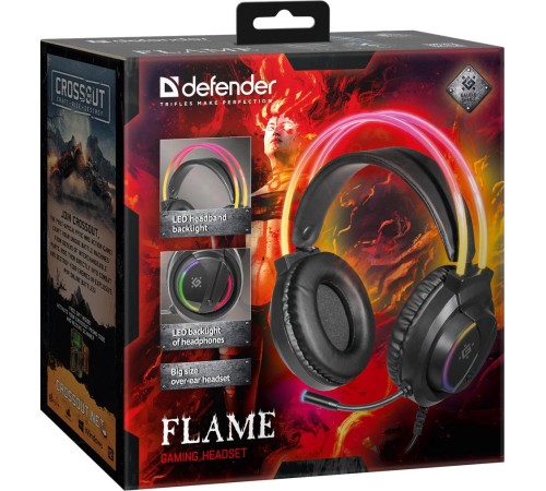 Defender Игровая гарнитура Flame черный, RGB, провод 2 м