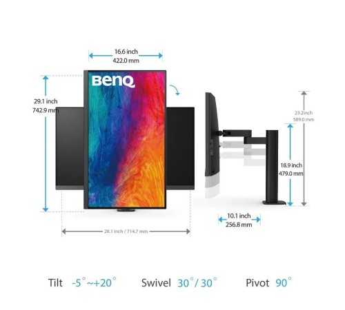 Мониторы/ Benq PD3205UA 31,5'', 3840x2160, IPS,  60Hz, 1000:1, 350cd, 5ms, HDMI, DP; 3*USB 3.2; USB C*90W, Speakers, Height adj 110, 99% sRGB, Flicker-free;Low Blue Light, Calibration Report, Table Mounting, 3Y, Grey