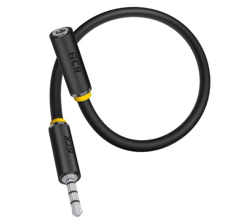 GCR Удлинитель для гарнитуры 0.3m jack 3,5mm/jack 3,5mm черный, желтая окантовка, 28AWG, M/F GCR Удлинитель для гарнитуры 0.3m jack 3,5mm/jack 3,5mm черный, желтая окантовка, 28AWG, M/F