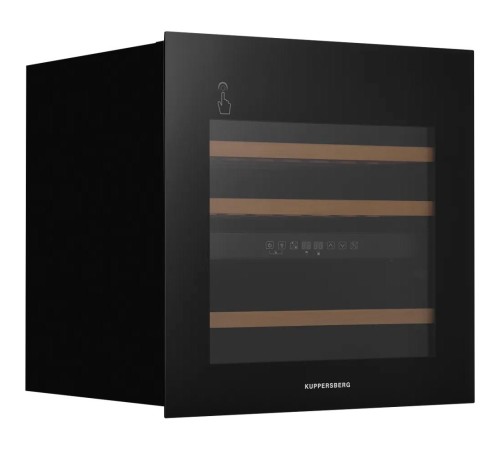 Винный шкаф KUPPERSBERG/ Винный шкаф KUPPERSBERG, встраиваемый, High-Tech, объем 85 л, вместимость 36 бутылок, диапазон температуры 5-22 градусов, сенсорное открытие двери, 3 полки из бука, LCD дисплей, уровень шума 39 дБ, цвет черный