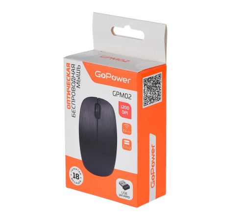 Мышь/ Мышь беспроводная GoPower GPM02 классическая USB черный (1/100) Мышь/ Мышь беспроводная GoPower GPM02 классическая USB черный (1/100)