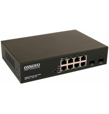 Коммутатор/ OSNOVO Гигабитный PoE коммутатор на 10 портов, 8 *10/100/1000 Base-T PoE, 2*SFP 1000 Base-T, PoE на порт до 30W, суммарно до 150W