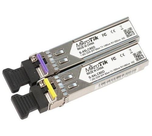 Модуль MikroTik Pair of SFP modules, S-45LC80D (1.25G SM 80km T1490nm/R1550nm, Single LC-connector) + S-54LC80D (1.25G SM 80km T1550nm/R1490nm, Single LC-connector)