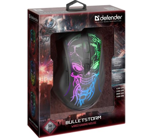Defender Проводная игровая мышь Bulletstorm GM-928 7кнопок,7200dpi
