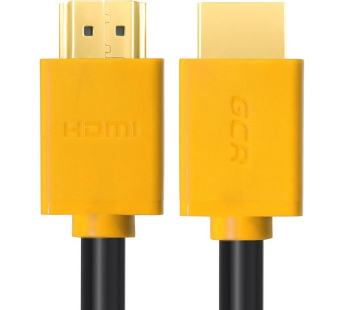 GCR Кабель 1.0m HDMI версия 1.4, черный, желтые коннекторы, OD7.3mm, 30/30 AWG, позолоченные контакты, Ethernet 10.2 Гбит/с, 3D, 4K GCR-HM440-1.0m, экран
