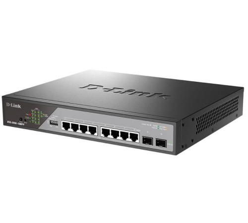 Коммутатор D-Link Настраиваемый L2 PoE-коммутатор, 8x1000Base-T PoE 802.3bt 90 Вт, 2x1000Base-X SFP, PoE-бюджет 242 Вт, дальность PoE до 250 м