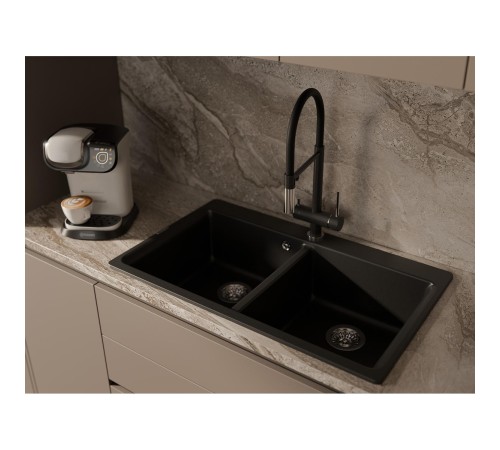 Кухонная мойка RIVELATO RIVELATO Мойка AXEL 90-2D 2-чаши 870*520мм, монтаж: врезной, материал: кварц, цвет: черный Кухонная мойка RIVELATO RIVELATO Мойка AXEL 90-2D 2-чаши 870*520мм, монтаж: врезной, материал: кварц, цвет: черный
