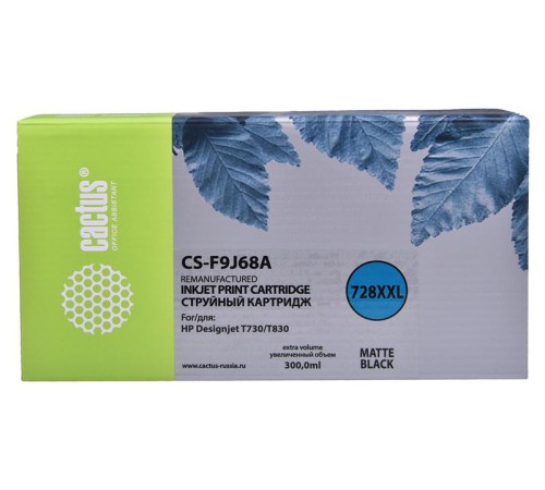 Картридж струйный Cactus CS-F9J68A 728XXL черный матовый (300мл) для HP DJ T730/T830