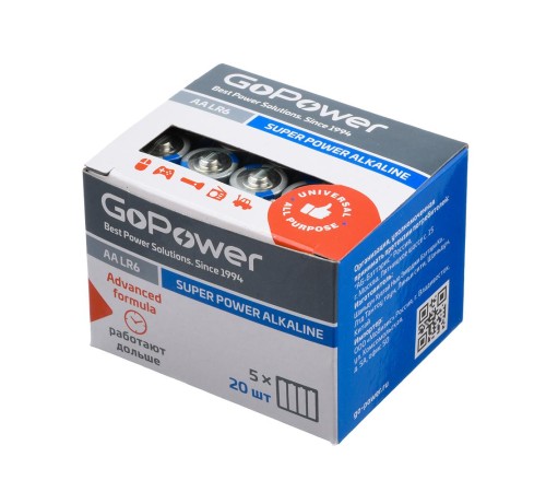Батарейка AA/ Батарейка GoPower LR6 AA Shrink 4 Alkaline 1.5V (4/20/640) коробка (20 шт.) Батарейка AA/ Батарейка GoPower LR6 AA Shrink 4 Alkaline 1.5V (4/20/640) коробка (20 шт.)