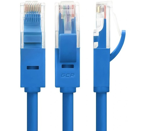 GCR Патч-корд перекрестный ethernet 1.0m UTP кат.5е, синий, RJ45, литой