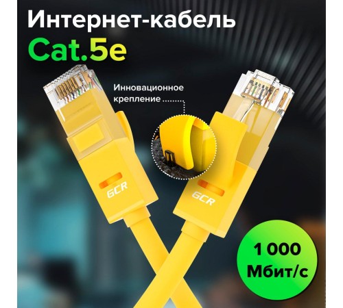 GCR Патч-корд прямой 0.7m UTP кат.5e, желтый, позолоченные контакты, 24 AWG, литой, GCR-LNC02-0.7m, ethernet high speed 1 Гбит/с, RJ45, T568B