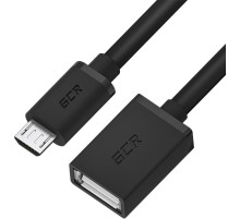 GCR Адаптер переходник OTG 1.5m USB, microB 5pin/AF, черный, 28/28 AWG, морозостойкий, GCR-MB4AF-BB2S-1.5m