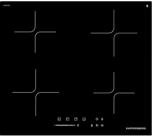 Варочная поверхность Kuppersberg/ Варочная поверхность Kuppersberg, High-Tech, индукция, 60 см, 4 зоны нагрева, 9 уровней мощности, inverter, таймер, пауза, Booster, слайдерное управление, цвет черный