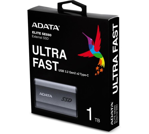 Твердотельный накопитель/ ADATA External SSD SE880, 1000GB, USB 3.2 Gen2 Type-C to Type-C/A, up to R/W 2000/2000 MB/s, 65x35x12.5mm, 31g, Titanium Gray (5 лет) Твердотельный накопитель/ ADATA External SSD SE880, 1000GB, USB 3.2 Gen2 Type-C to Type-C/A, up to R/W 2000/2000 MB/s, 65x35x12.5mm, 31g, Titanium Gray (5 лет)