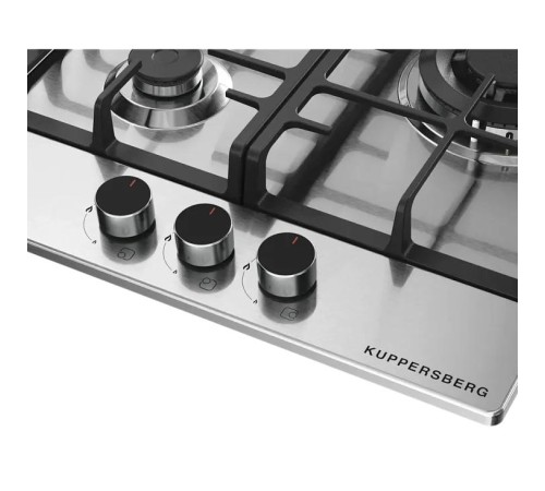 Варочная поверхность Kuppersberg/ Варочная поверхность Kuppersberg, газ, High-Tech, 45 см, автоматический электроподжиг, газ-контроль, форсунки под сжиженый газ, SABAF конфорки, чугунные решетки, цвет нержавеющая сталь, цвет фурнитуры черный