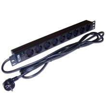 Блок розеток Блок розеток 19", 1-фазный без выключателя, 16A / 250V, 9xSchuko, шнур 3.0 м, вилка Schuko