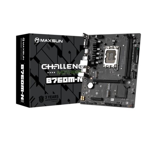 Материнская плата MAXSUN MS-Challenger B760M-N D5, LGA1700, B760, 2*DDR5, 3*SATA3, 2*M.2, 2*USB 3.2, 4*USB 2.0, 1*PCIEx16, 1*PCIEx4, VGA+HDMI,  mATX