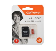 Карта памяти microSD GoPower 128GB Class10 UHS-I (U3) 100 МБ/сек V30 с адаптером
