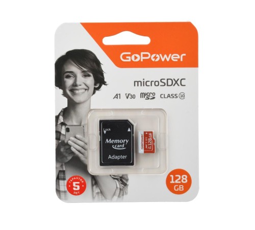 Карта памяти microSD GoPower 128GB Class10 UHS-I (U3) 100 МБ/сек V30 с адаптером Карта памяти microSD GoPower 128GB Class10 UHS-I (U3) 100 МБ/сек V30 с адаптером