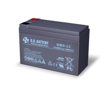 Батарея B.B. Battery серия HR, HR9-12, напряжение 12В, емкость 9Ач (разряд 20 часов), емкость 8Ач (разряд 10 часов), макс. ток разряда (5 сек.) 120А, макс. ток заряда 2.4A, свинцово-кислотная типа AGM, клеммы Т2, ДxШxВ 151x65x100мм., вес 2.75кг., срок слу