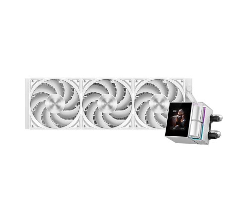 Система охлаждения/ Water Cooling System PCCooler DS360 Display WH (310W, 360mm, LED, White, ARGB Pump/ Fans: 3x120mm, 90.56CFM, 39.8dBA, 2500RPM/ Pump height 65mm, 15dBA, 2600RPM, Rad thickness 27mm/ S: 1851, 1700, 1200, 115X, AM5, AM4)