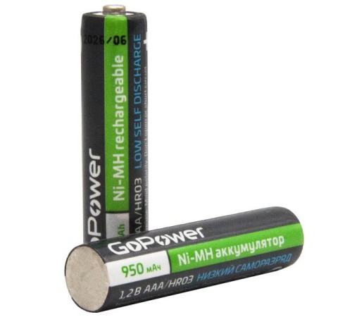 Аккумулятор предзаряженный RTU GoPower HR03 AAA BL2 NI-MH 950mAh (2/20/320) блистер (2 шт.)