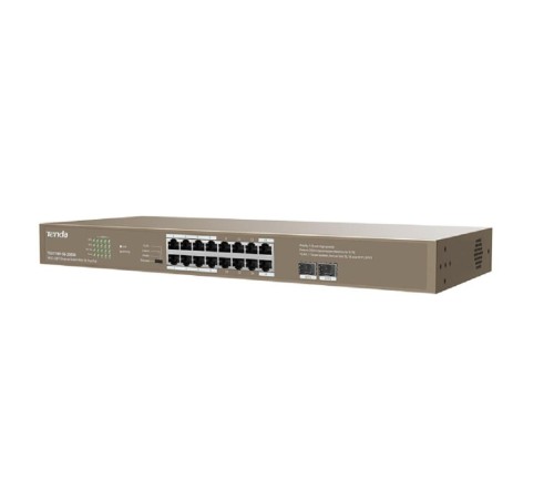 Коммутатор/ Tenda TEG1118P-16-250W Коммутатор неуправляемый PoE, 16 портов, 16x1 Гбит/с, PoE 16х30 Вт (до 230Вт), SFP 2x1 Гбит/с, установка в стойку