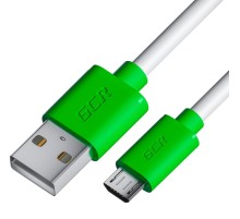 GCR Кабель 3.0m MicroUSB, белый,  зеленые коннекторы, быстрая зарядка, 28/24 AWG, GCR-53229