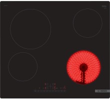 Встраиваемая электрическая панель BOSCH Serie 6, электрическая варочная поверхность, стеклокерамика, черная, ширина 60 см, 4 конфорки, управление TouchSelect, функция ReStart, индикация остаточного тепла, блокировка от детей, сделано в Германии