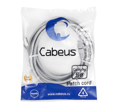 Патч-корд Патч-корд Cabeus PC-FTP-RJ45-Cat.5e-5m FTP, кат. 5е, 5м, экранированный, серый Патч-корд Патч-корд Cabeus PC-FTP-RJ45-Cat.5e-5m FTP, кат. 5е, 5м, экранированный, серый
