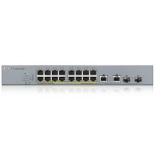Коммутатор/ ZYXEL GS1350-18HP L2 PoE + switch for IP cameras, 16xGE PoE +, 2xCombo (SFP / RJ-45), PoE budget 250 W, power transmission distance up to 250 m, auto-reloading of PoE ports, increased protection against overvoltage and electrostatic discharges
