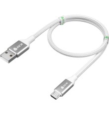 GCR QC Кабель 1.0m MicroUSB, быстрая зарядка, белый нейлон, AL корпус серебро, белый ПВХ, 28/24 AWG, GCR-52468