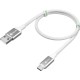 GCR QC Кабель 1.0m MicroUSB, быстрая зарядка, белый нейлон, AL корпус серебро, белый ПВХ, 28/24 AWG, GCR-52468