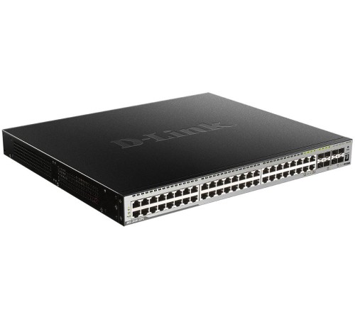 Коммутатор/ DGS-3630-52PC/*SI Managed L3 Stackable Switch 44x1000Base-T PoE, 4x10GBase-X SFP+, 4xCombo 1000Base-T PoE/SFP, PoE Budget 370W (740W with DPS-700), Surge 6KV, CLI, 1000Base-T Management, RJ45 Console, mini-USB Console, USB, RPS, Alarm RJ-45, D