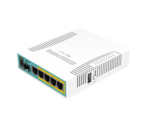 Маршрутизатор MikroTik hEX PoE with 800MHz CPU, 128MB RAM, 5x Gigabit LAN (four with PoE out), SFP, USB, RouterOS L4, plastic case and PSU