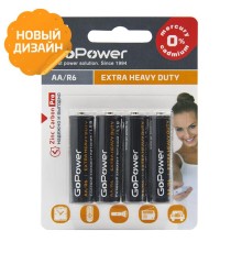 Батарейка AA/ Батарейка GoPower R6 AA BL4 Heavy Duty 1.5V (4/48/576) блистер (4 шт.)