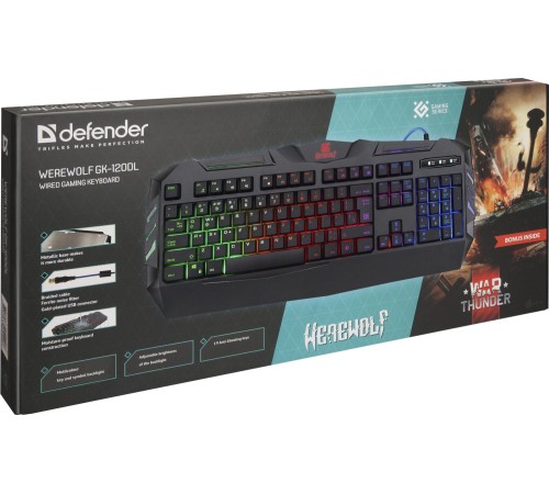 Defender Проводная игровая клавиатура Werewolf GK-120DL RU,RGB подсветка,19 Anti-Ghost