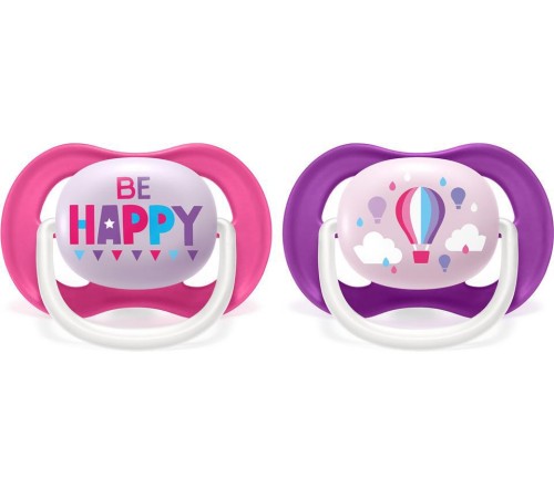 Пустышка ultra air Lime, Be happy/Воздушный шар, 6-18 мес, 2 шт, для девочек