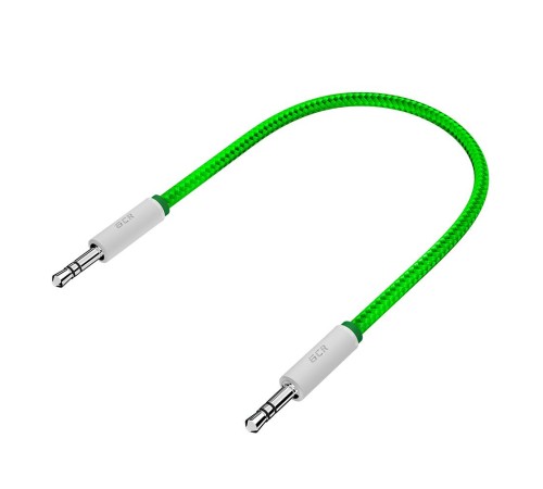 GCR Кабель аудио 1.0m jack 3,5mm/jack 3,5mm зеленый нейлон, белые коннекторы зеленая окантовка, ультрагибкий, 28 AWG, M/M, Premium, экран, стерео, GCR-AVC8262-1.0m