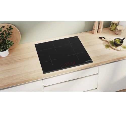 Встраиваемая индукционная панель BOSCH 6 series,60 см, индукция, 1 зона расширения под гусятницу,скошенные края, Perfect fry plus, сенсорное управление, черный Встраиваемая индукционная панель BOSCH 6 series,60 см, индукция, 1 зона расширения под гусятницу,скошенные края, Perfect fry plus, сенсорное управление, черный