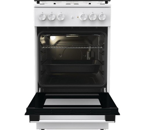 Комбинированная плита Gorenje/ Комбинированная плита Gorenje, Линия Essential, Эмаль SilverMatte, объем духовки 68 л, механическое управление, электроподжиг, рельефные направляющие, 2 стекла+термослой, энергоэффективность А, цвет белый
