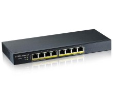 Коммутатор Smart L2 PoE+ Zyxel GS1900-8HP, 8xGE PoE+, настольный, бесшумный, бюджет PoE 70 Вт