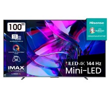 Телевизор ЖК 100'' Hisense/ 100", Ultra HD, Mini LED, 120Гц, Smart TV (ОС VIDAA U7), Wi-Fi, DVB-T2/T/C/S2/S, HDR 10+, Dolby Vision, Dolby Atmos, Bluetooth, 2.1.2 2*15W+20W+2*5W, CI+(1.4), 4хHDMI, 2хUSB, Works with Alexa, Alexa Built-in, GA, VIDAA Voi