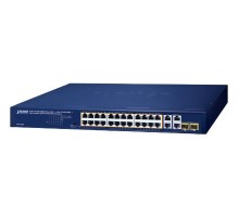 коммутатор/ PLANET GSW-2824P 24-Port 10/100/1000T 802.3at PoE + 2-Port 10/100/1000T + 2-Port Gigabit TP/SFP Combo Ethernet Switch (250W PoE Budget, Standard/VLAN/Extend mode, supports PD alive check)