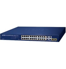 коммутатор/ PLANET GSW-2824P 24-Port 10/100/1000T 802.3at PoE + 2-Port 10/100/1000T + 2-Port Gigabit TP/SFP Combo Ethernet Switch (250W PoE Budget, Standard/VLAN/Extend mode, supports PD alive check)