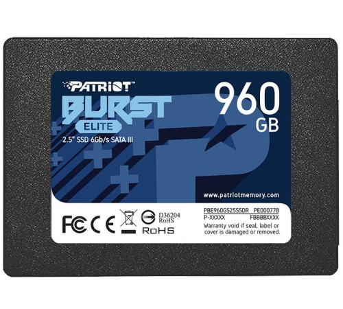 Твердотельный накопитель Patriot SSD BURST ELITE 960GB SATA3 2.5" R450/W320 TBW 400TB 3D NAND